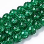 Backen gemalt transparent Knistern Glas runden Perle Stränge, grün, 8.5~9 mm, Bohrung: 1.5 mm, ca. 105 Stk. / Strang, 31.8 Zoll