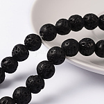 1 brin de perles de pierre de lave naturelle, ronde, noir, environ 10 mm de diamètre, Trou: 1mm, Environ 40 pcs/chapelet, 16 pouce