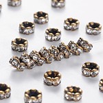 Perles séparateurs en laiton avec strass, grade AAA, bord ondulé, sans nickel, métal couleur bronze antique, rondelle, cristal, 4x2mm, Trou: 1mm