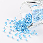 Perles de rocaille en verre, couleurs opaques lustered, ronde, cyan clair, 2mm, Trou: 1mm, environ 30000 pcs / livre