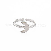 304 Stainless Steel Moon Open Cuff Ring for Women RJEW-S405-224P