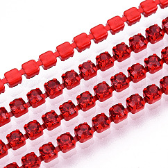 Électrophorèse fer strass strass chaînes, strass chaînes de tasse, avec bobine, light siam, ss6.5, 2~2.1mm, environ 10 yards / rouleau