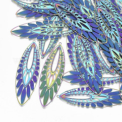 Colgantes grandes de filigrana de acero inoxidable 304 con revestimiento iónico (IP), adornos de metal grabados, oval, color del arco iris, 70x21.5x0.3mm, agujero: 1.8 mm