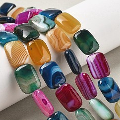 Натуральные полосатые агатовые бусы, окрашенная и подогревом, прямоугольные, разноцветные, 18x13x5 мм, отверстие : 1 мм, около 10~11 шт / нитка, 7.28''~7.87'' (18.5~20 см)