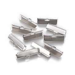変色しにくい304ステンレススチールリボンカシメエンドパーツ  長方形  ステンレス鋼色  9.5x25.5mm  穴：1.5x3.5mm&nbsp;STAS-E471-05A-P