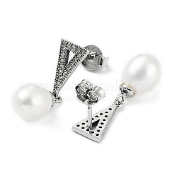 Антикоррозийные серьги-гвоздики из кубического циркония с натуральным жемчугом и треугольником EJEW-F318-05P