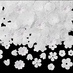 600種類のアクリルビーズキャップ10個  花  ホワイト  8~17x6~18x2.5~10.5mm  穴：1.2~2mm  60個/スタイル&nbsp;OACR-SC0002-37