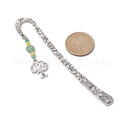 Marcapáginas con cuentas de jade natural de Malasia y Aventurina verde con árbol de la vida de aleación&nbsp;AJEW-JK00255