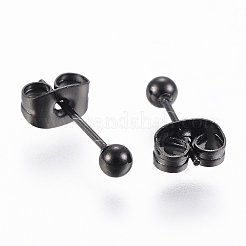 304ステンレススチールスタッドピアス  低刺激性のイヤリング  丸いボール  ガンメタ色  14x3mm  ピン：0.8mm&nbsp;EJEW-H350-01B-A