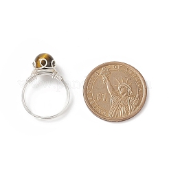 Кольцо на палец с плетением из натурального тигрового глаза&nbsp;RJEW-TA00066-04