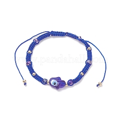 Mano di hamsa di vetro con braccialetto di perline intrecciate malocchio per le donne&nbsp;BJEW-JB09397