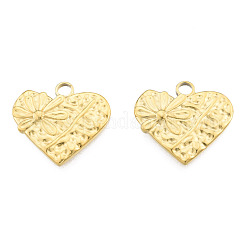イオンプレーティング（IP）201ステンレスペンダント  花とハート  18KGP本金メッキ  18.5x20x2mm  穴：2.5mm&nbsp;STAS-N098-242LG