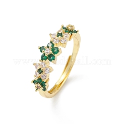 Регулируемое кольцо с цветком из зеленого кубического циркония&nbsp;RJEW-K240-09G