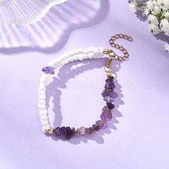 Braccialetti da donna con perline di ametista naturale e perline di vetro.&nbsp;BJEW-JB14137-02