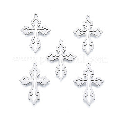 変色しない201ステンレススチールペンダント  中空のチャーム  クロス  ステンレス鋼色  33x23x1.5mm  穴：1.4mm&nbsp;STAS-B027-15P