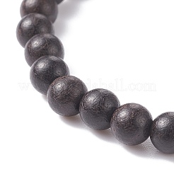 Bracciale elasticizzato in legno naturale con perline tonde con ematite sintetica per uomo donna&nbsp;BJEW-JB07549-01