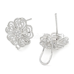 Серьги-гвоздики из латуни с цветочным паве и кубическим цирконием KK-E083-18P