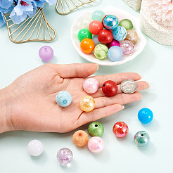 40個 8種類のスタイルが混在するラウンドアクリルビーズ  ミックスカラー  19~20mm  穴：2~3mm  約5個/スタイル&nbsp;OACR-TA0005-12