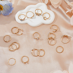 19 шт. 19 стильных открытых манжетных кольца из сплава со стразами RJEW-FI0001-16