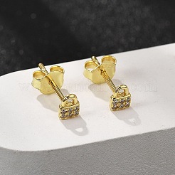 Boucles d'oreilles puces en argent sterling serties de micro-pavés de zirconiums cubiques transparents pour femmes&nbsp;EJEW-K307-03A-G