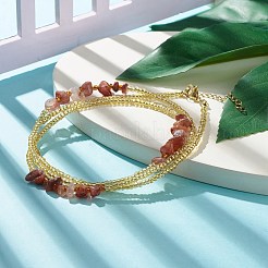 夏のジュエリーウエストビーズ  ナチュラルカーネリアンチップ＆ガラスシードビーズボディチェーン  女性の女の子のためのビキニジュエリー  ゴールドカラー  31.50~31.69インチ（80~80.5cm）&nbsp;NJEW-C00027-03