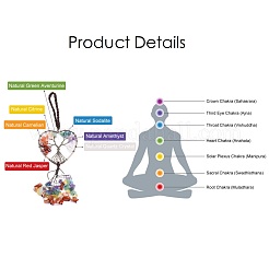 Обернутые проволокой чипы чакры натуральные драгоценные камни большие подвесные украшения HJEW-H057-01D