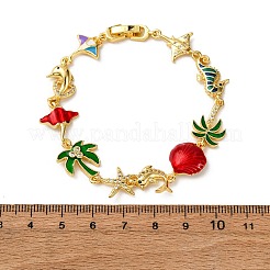 Браслеты из латуни с кубическим цирконием и эмалевыми звеньями на морскую тематику для женщин BJEW-F514-01A-G