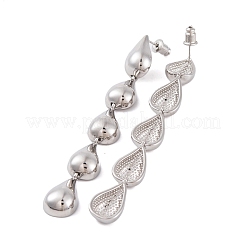 女性用ティアドロップ真鍮ダングルスタッドピアス  プラチナメッキ  82x10mm&nbsp;EJEW-G391-22P