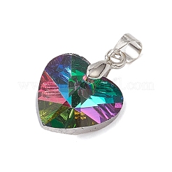 ガラスチャーム  真鍮パーツ  ハート  プラチナ  ミックスカラー  19x14x7mm  穴：5x4mm  7個/セット&nbsp;PALLOY-JF02756-03