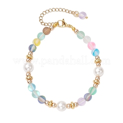 Браслеты из круглых бусин из синтетического лунного камня для женщин&nbsp;BJEW-JB11915-01