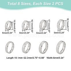 16個 8サイズ 201 ステンレススチール テクスチャードプレーンバンドリングセット 女性用  ステンレス鋼色  6mm  内径：15.5~22.3mm  2pcs /サイズ&nbsp;RJEW-UN0002-77P