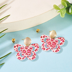 Серьги-гвоздики с подвесками из акрила и бабочки с латунным принтом EJEW-TA00674