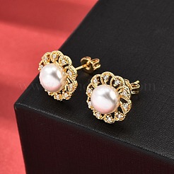 Серьги-гвоздики из латуни с микро-паве и прозрачным фианитом EJEW-A135-24G