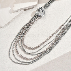 Элегантные многослойные ожерелья из пластиковых бусин и цветков из ткани для женской вечеринки NZ8051