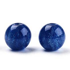 ラウンド模造キャッツアイ樹脂ビーズ  グリッターパウダー付き  ブルー  8mm  穴：1.6~1.8mm&nbsp;RESI-TAC0017-08H