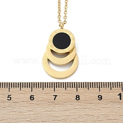 304ステンレススチールローマ数字3リングペンダントネックレス  黒いプラスチック  イオンプレーティング（ip）  ゴールドカラー  18.27インチ（46.4cm）&nbsp;NJEW-V001-06G-01