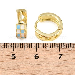 Orecchini a cerchio huggie da donna con cerniere grosse e smaltate con motivo scozzese&nbsp;LS-EJEW-P196-22G-03