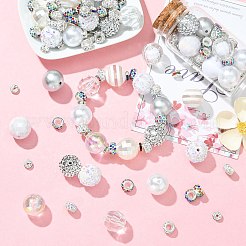 DIYジュエリー作成キット  アクリル＆樹脂＆プラスチックビーズ50個を含む  ポリマー粘土ラインストーンビーズ50個  50個真鍮ラインストーンスペーサービーズ  ホワイト  20mm  穴：2.5mm&nbsp;DIY-CJ0003-41