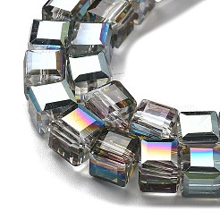 電気メッキガラスビーズセット  キューブ  多面カット  ダークシアン  7x7x7mm  穴：1.4mm  約99個/連  27.44''（69.7センチメートル）&nbsp;EGLA-H108-01A-HP01