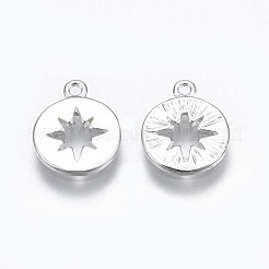 真鍮製チャーム  スターとフラットラウンド  ニッケルフリー  925銀メッキ  12x9.5x1mm  穴：1mm&nbsp;KK-T020-89S