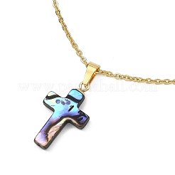 Colgante de cruz religiosa de concha de abulón natural&nbsp;NJEW-JN06003