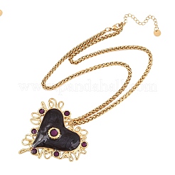 Цепочка-подвеска в форме сердца из нержавеющей стали 304 с эмалированной основой&nbsp;NJEW-P430-04B-G