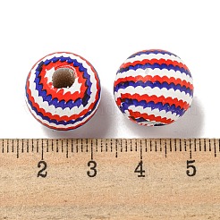プリントウッドヨーロピアンビーズ  ラウンド  アメリカ国旗スタイル  レッド  15.5~16mm  穴：4~4.5mm&nbsp;WOOD-G022-07D