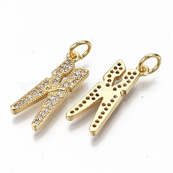 真鍮マイクロパヴェクリアキュービックジルコニアペンダント  丸カン付き  ニッケルフリー  クランプ  16KGP本金メッキ  19x7x2mm  丸カン：5x0.8ミリ  3.4mm内径&nbsp;ZIRC-S067-175-NF