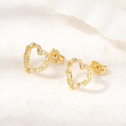 Boucles d'oreilles puces en laiton serties de micro-pavés de zirconiums cubiques transparents pour la Saint-Valentin&nbsp;EJEW-D355-01G-02