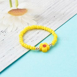 Ручная выпечка расписные стеклянные бусины эластичные кольца RJEW-JR00372