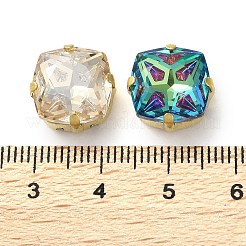 縫い付けラインストーン  ガラスクリスタルラインストーンマルチ連リンク  真鍮製爪付き台座付き  衣料品アクセサリー  多面カット  正方形  ミックスカラー  ゴールドカラー  13x13x7mm  穴：1mm&nbsp;EGLA-F161-02G