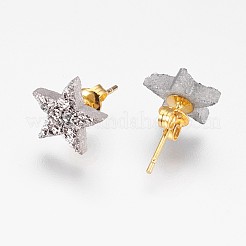 Pendientes de botón de ágata druzy natural electroplate&nbsp;EJEW-F156-01D