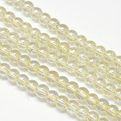 電気メッキクリスタルガラスラウンドビーズ連売り  虹色メッキ  淡黄色  6mm  穴：1mm  約69個/連  16.1インチ&nbsp;EGLA-F037-6mm-A01