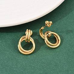 304ステンレススチールツイストリングスタッドピアス  手動研磨  イオンプレーティング（ip）  18KGP本金メッキ  22.5x15mm&nbsp;EJEW-P324-05G